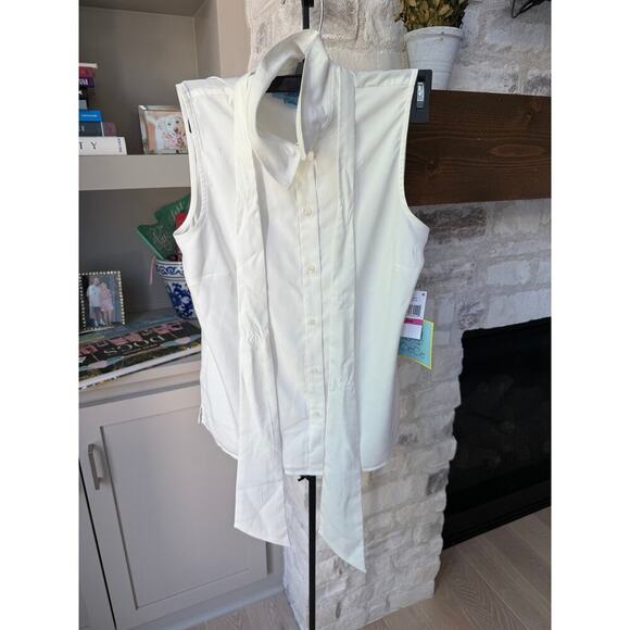 CeCe Women's White Button-Down Collared Tie Neck Blouse Size XXS - Picture 2 of 5